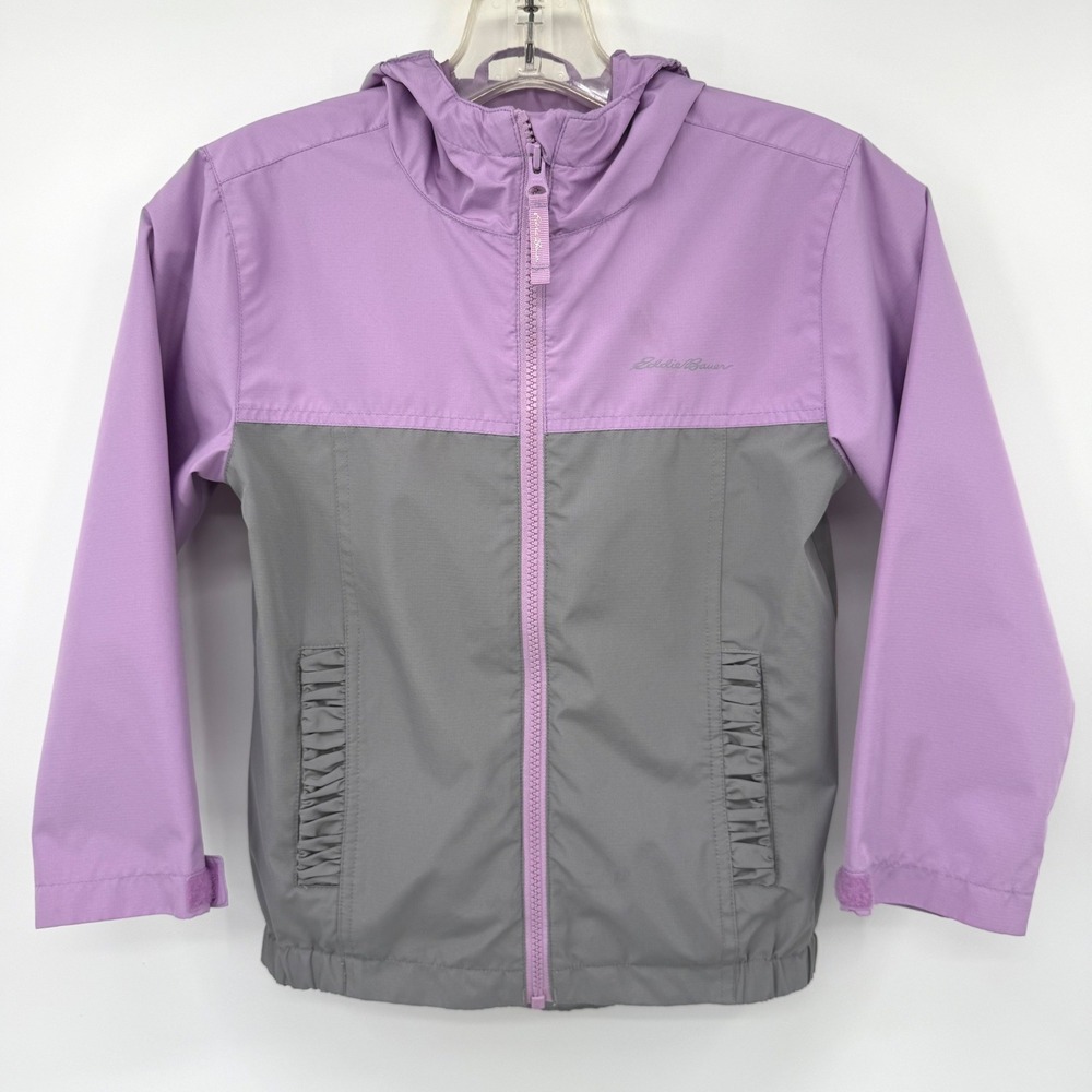 Eddie Bauer Windbreaker Jacket Kids XS 5/6 Purple Grey Colorblock Hooded Zip